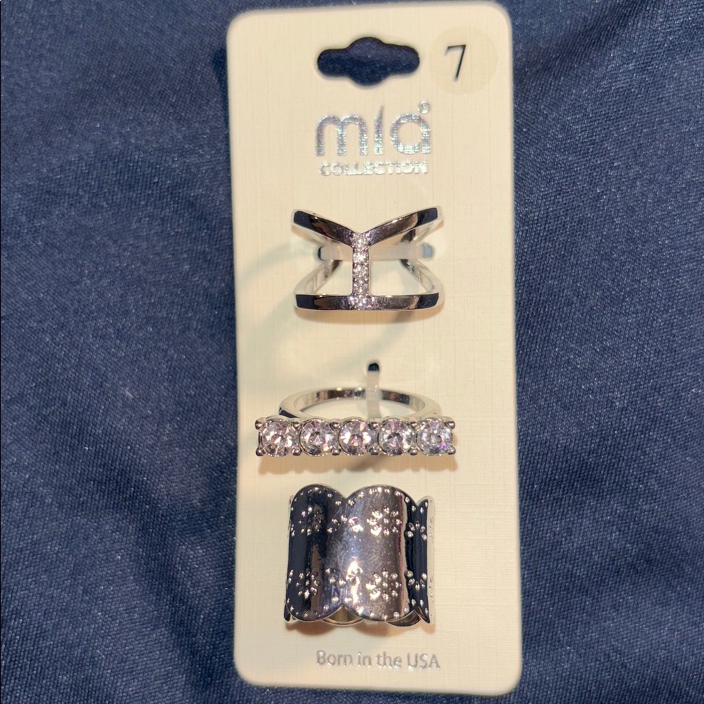 Mia Silver Tone Ring Trio